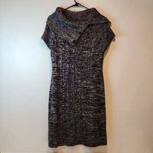 Calvin Klein Marled Cowl Neck Sweater Dress Black Short Sleeve Women's Sz Small